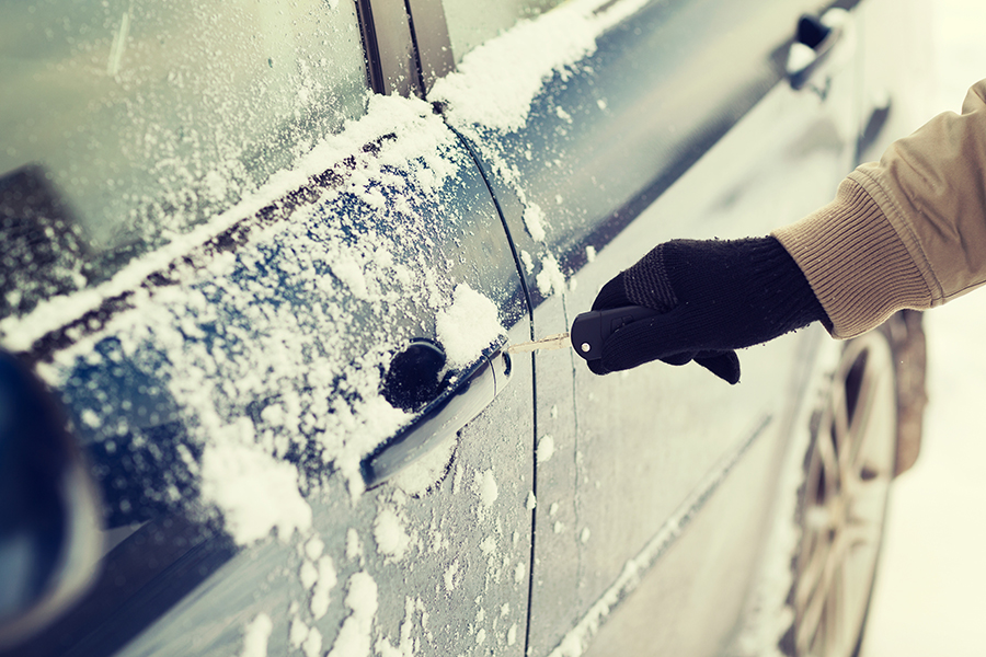 Spray a rag with WD-40 and spray all over the rubber door seal to prevent the car door from sticking shut during cold mornings.